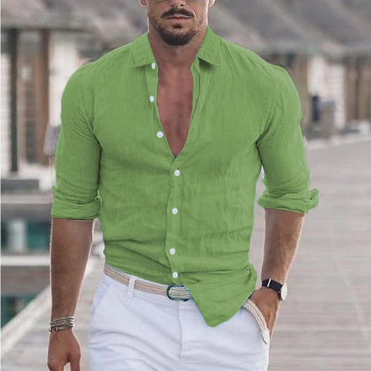 Chemise Homme Olive Décontractée Manches Longues - LuxeStyle