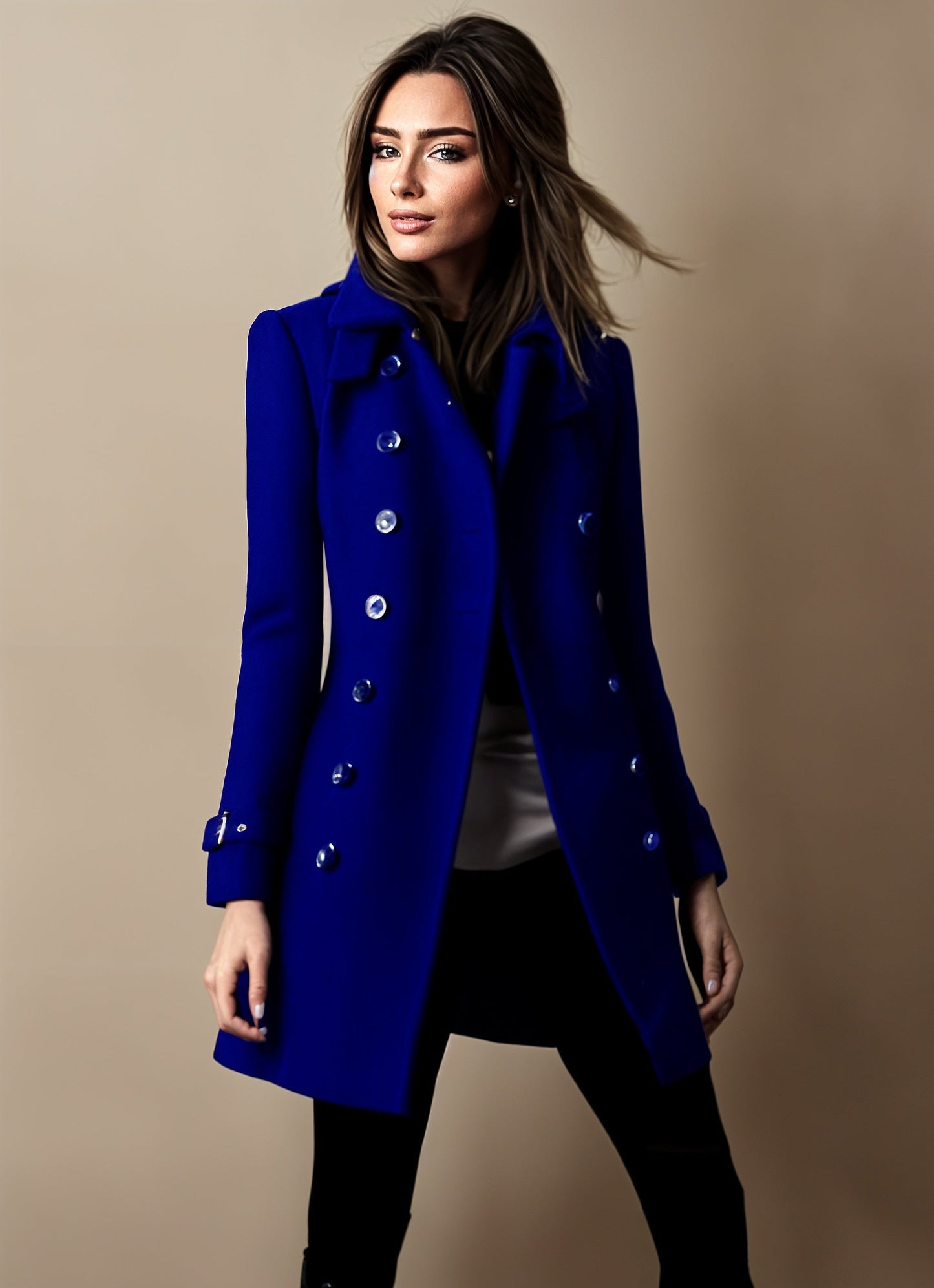 Manteau Femme Élégant Noir Classique à Col Montant