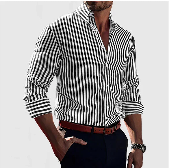 Chemise Homme Rayée Élégante à Manches Longues pour Travail ou Loisirs