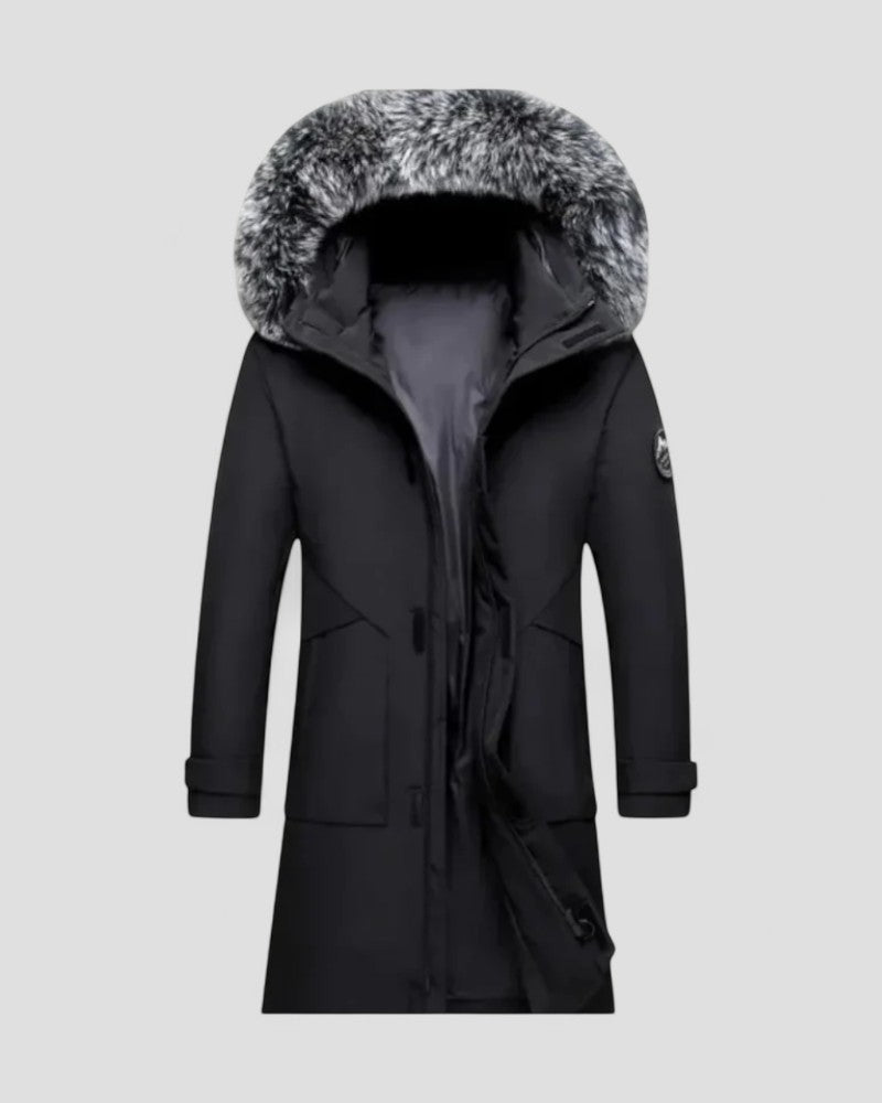 Parka d'hiver longue avec capuche en fausse fourrure pour homme