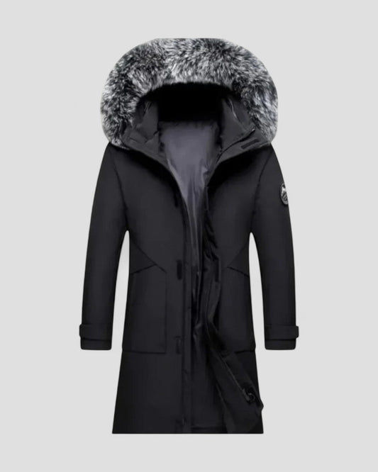 Parka d'hiver longue avec capuche en fausse fourrure pour homme