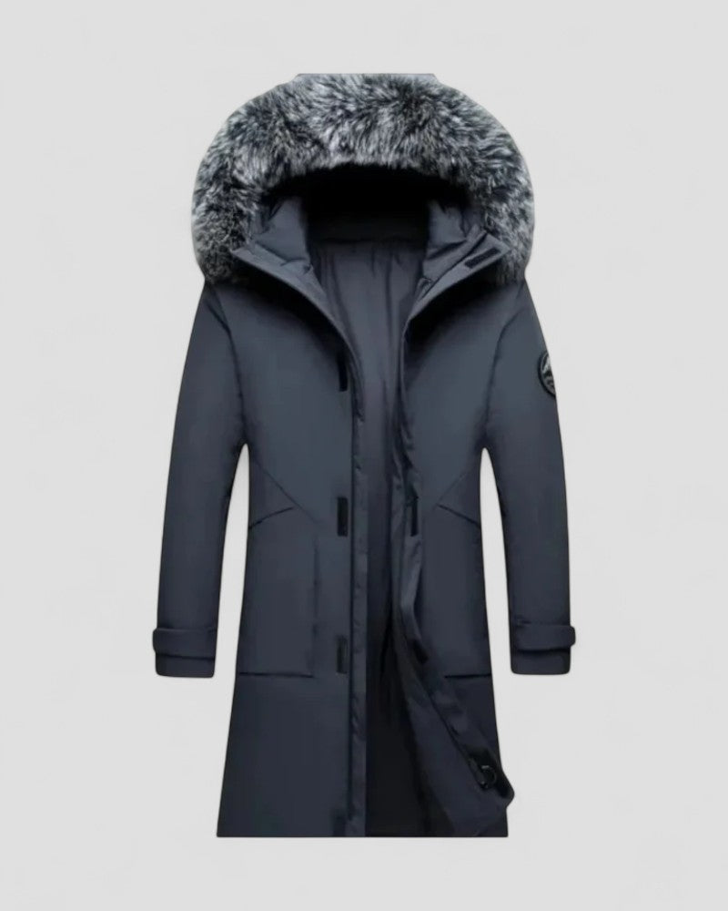 Parka d'hiver longue avec capuche en fausse fourrure pour homme