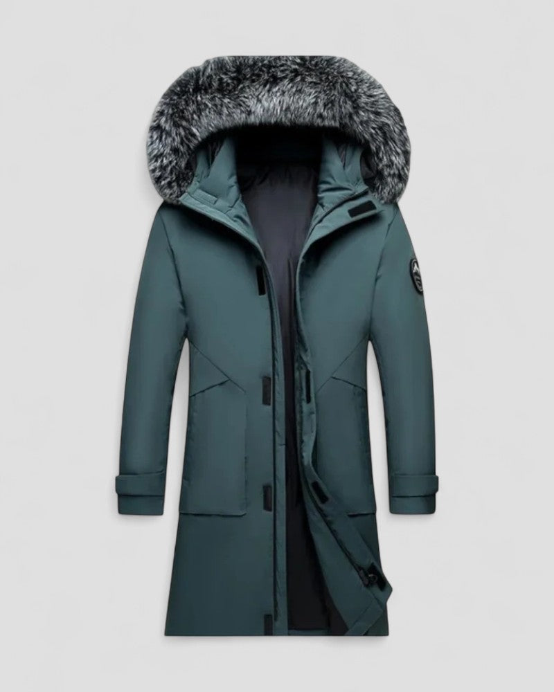 Parka d'hiver longue avec capuche en fausse fourrure pour homme