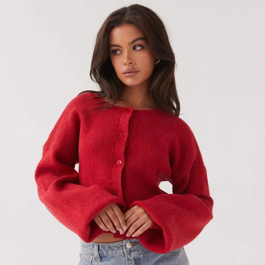Cardigan Femme Élégant Col Rond Boutonné - LuxeStyle