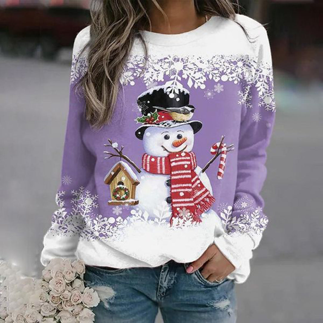 Pull Femme Hiver – Doux & Festif avec Imprimé Bonhomme de Neige Chic