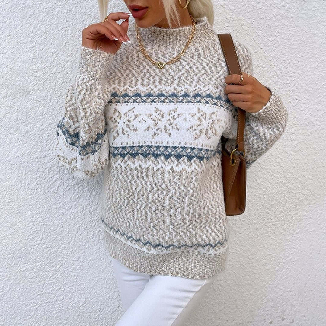 Pull Femme Hiver Neige Élégant Col Montant