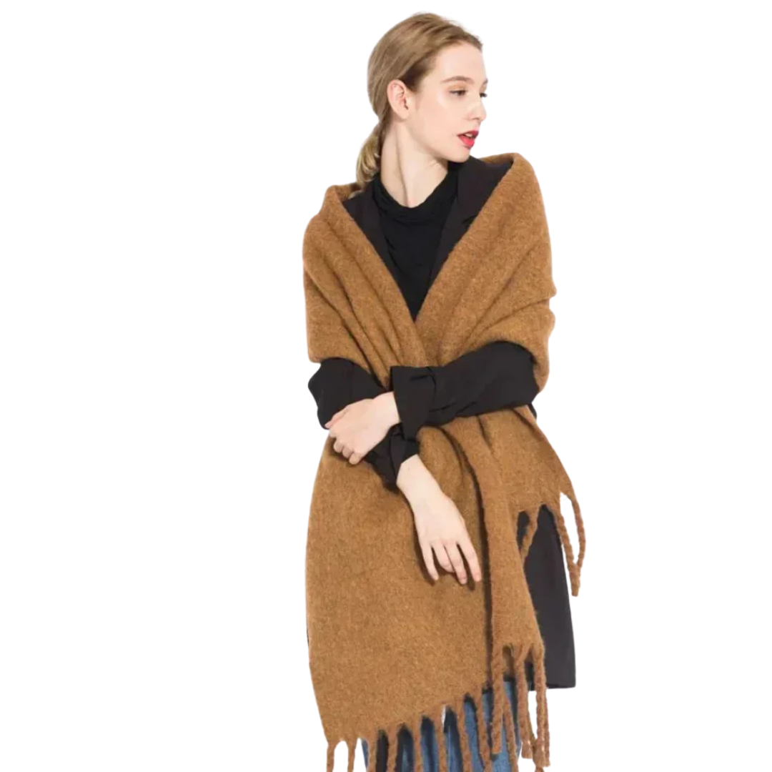 Écharpe Femme Laine Cachemire Brun Foncé - LuxeStyle