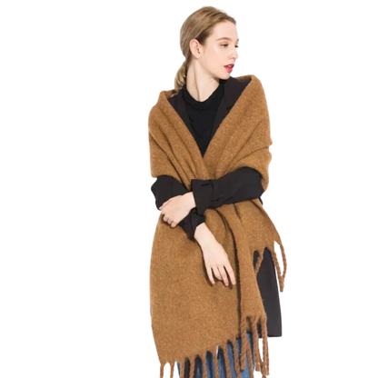 Écharpe Femme Laine Cachemire Brun Foncé - LuxeStyle