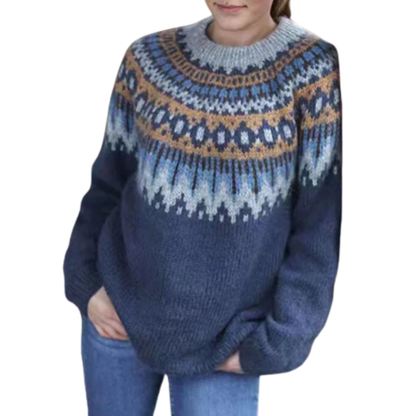 Pull Femme Hiver Laine marine à Carreaux - LuxeStyle