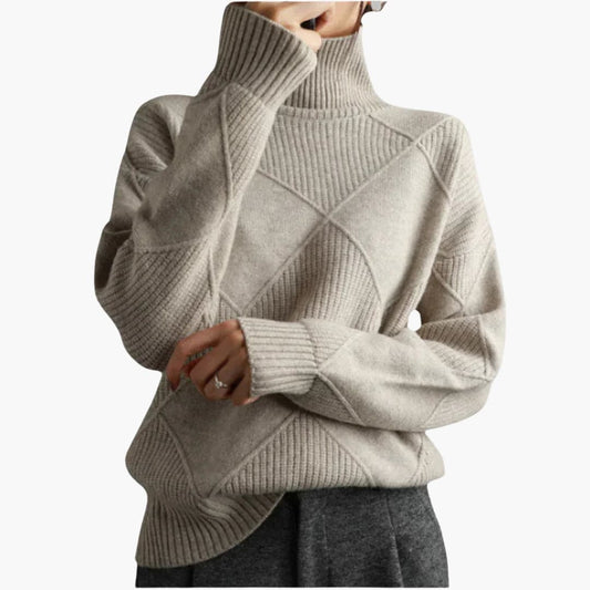 Pull Femme Col Roulé Rayures Géométriques - LuxeStyle