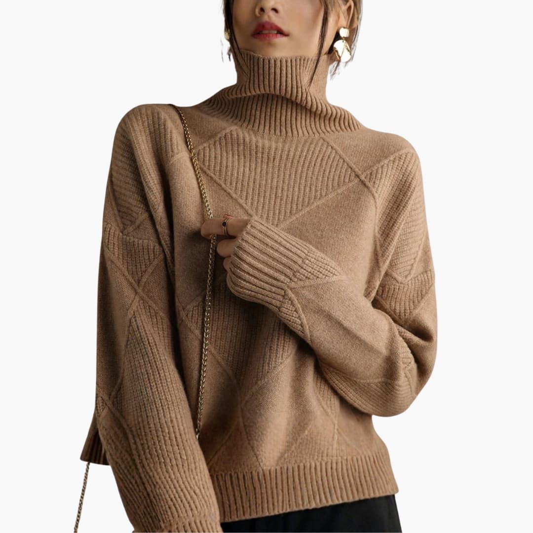 Pull Femme Col Roulé Rayures Géométriques