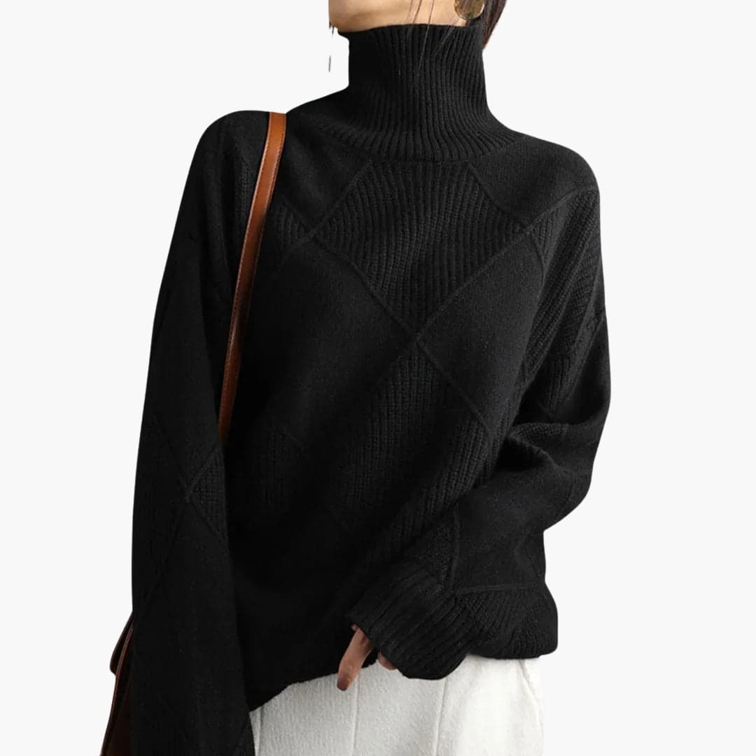 Pull Femme Col Roulé Rayures Géométriques
