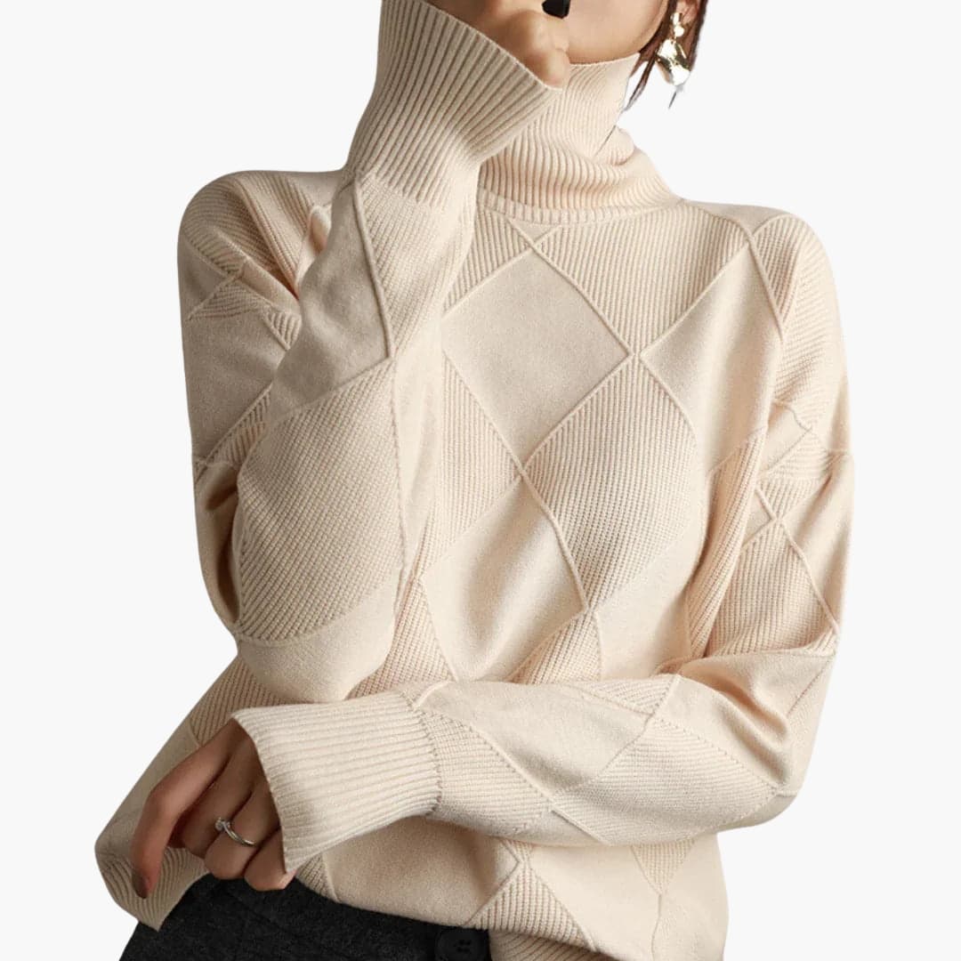 Pull Femme Col Roulé Rayures Géométriques