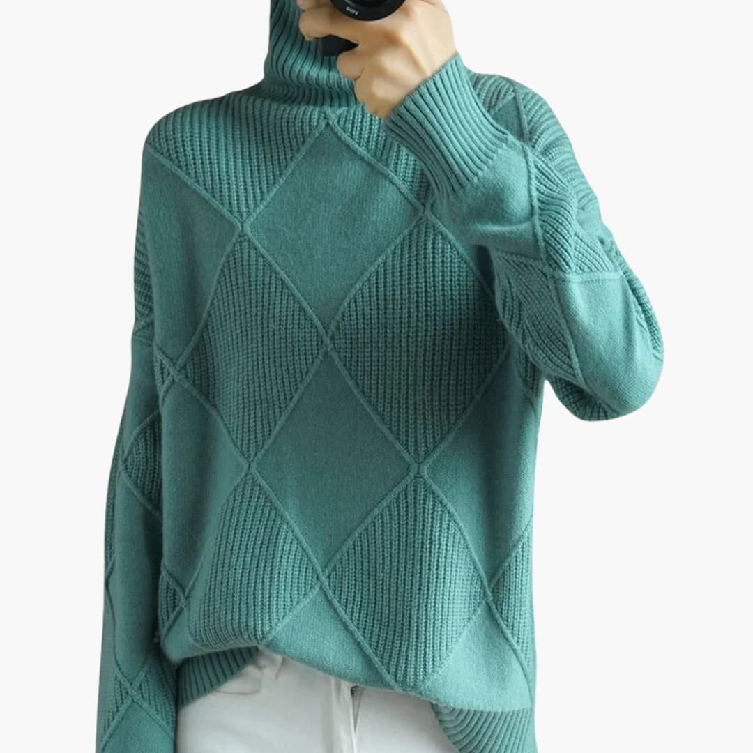 Pull Femme Col Roulé Rayures Géométriques