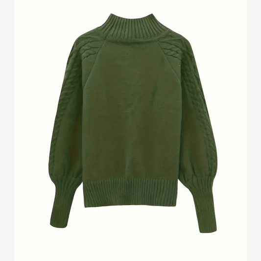 Pull à col roulé en maille torsadée pour femme