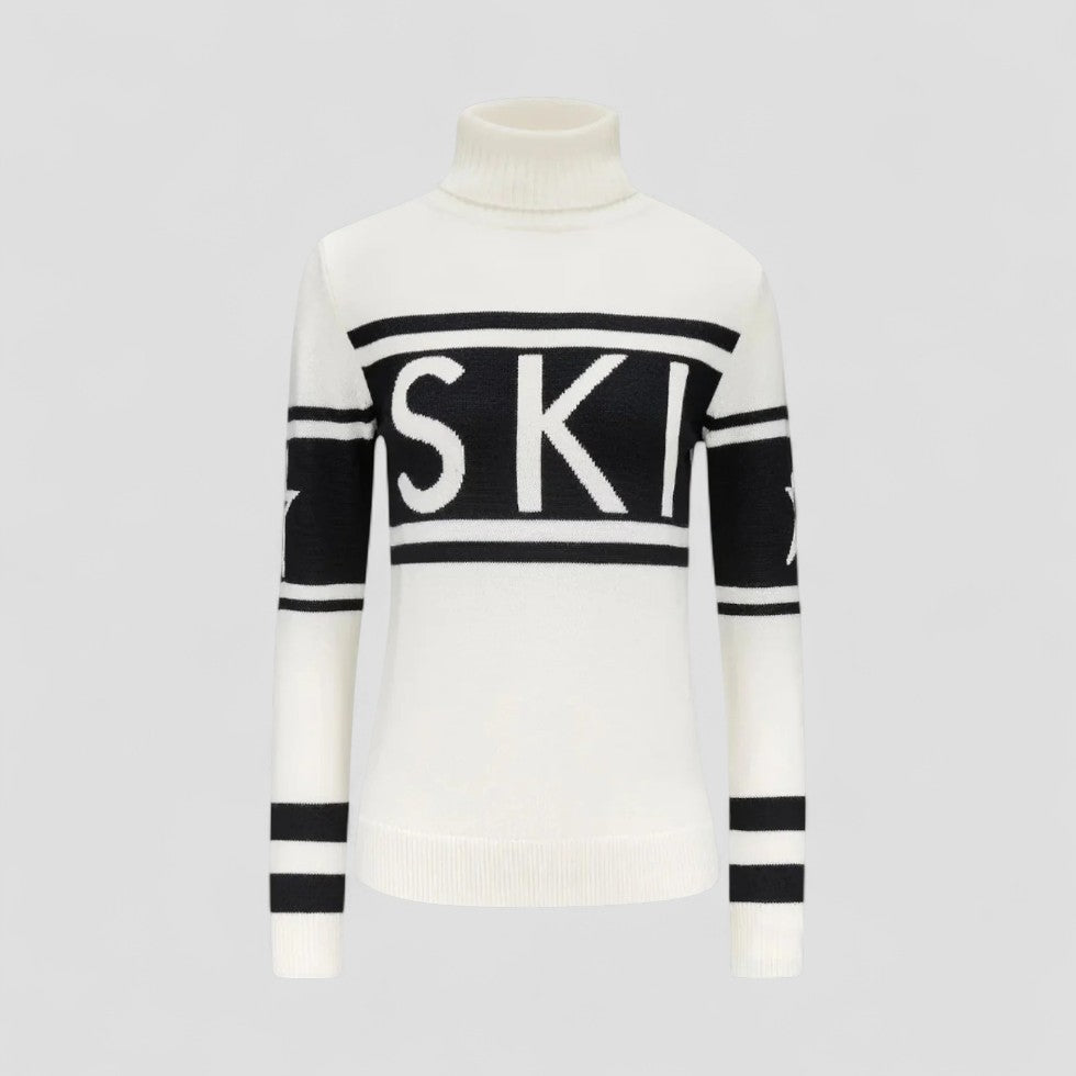 Pull de ski en laine mérinos pour femme, col roulé, tricot d'hiver