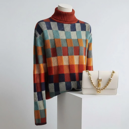 Pull en mérinos à carreaux