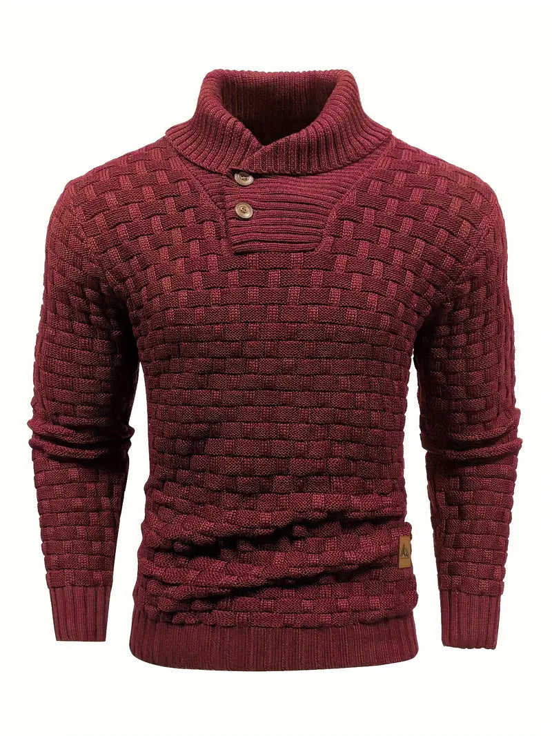 Pull Homme Col Montant Élégant - Maille Douce & Chaud avec Boutons Naturels