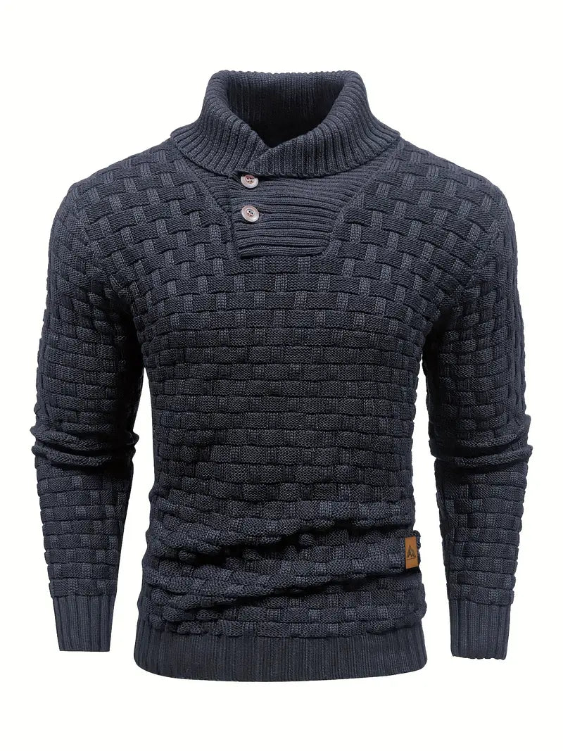 Pull Homme Col Montant Élégant - Maille Douce & Chaud avec Boutons Naturels