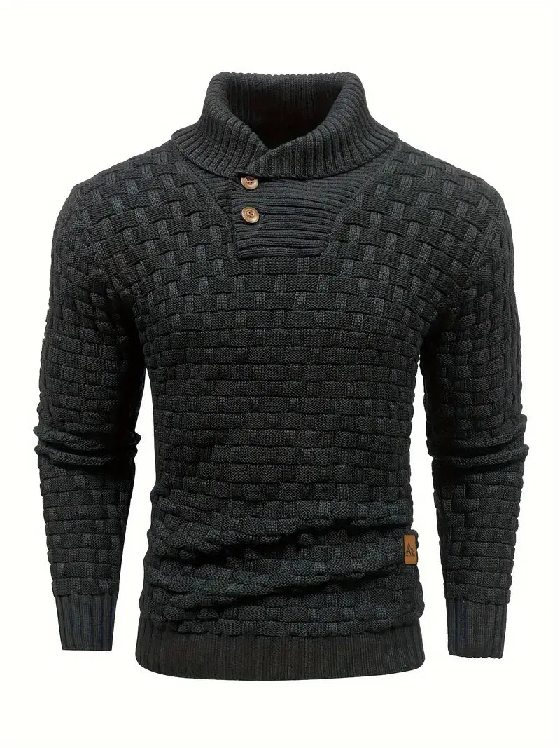 Pull Homme Col Montant Élégant - Maille Douce & Chaud avec Boutons Naturels - LuxeStyle