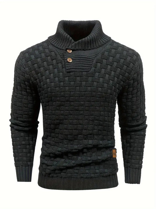Pull Homme Col Montant Élégant - Maille Douce & Chaud avec Boutons Naturels - LuxeStyle