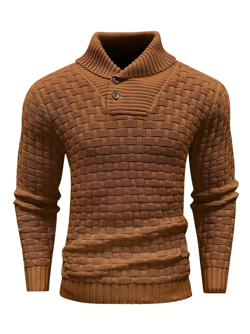 Pull Homme Col Montant Élégant - Maille Douce & Chaud avec Boutons Naturels