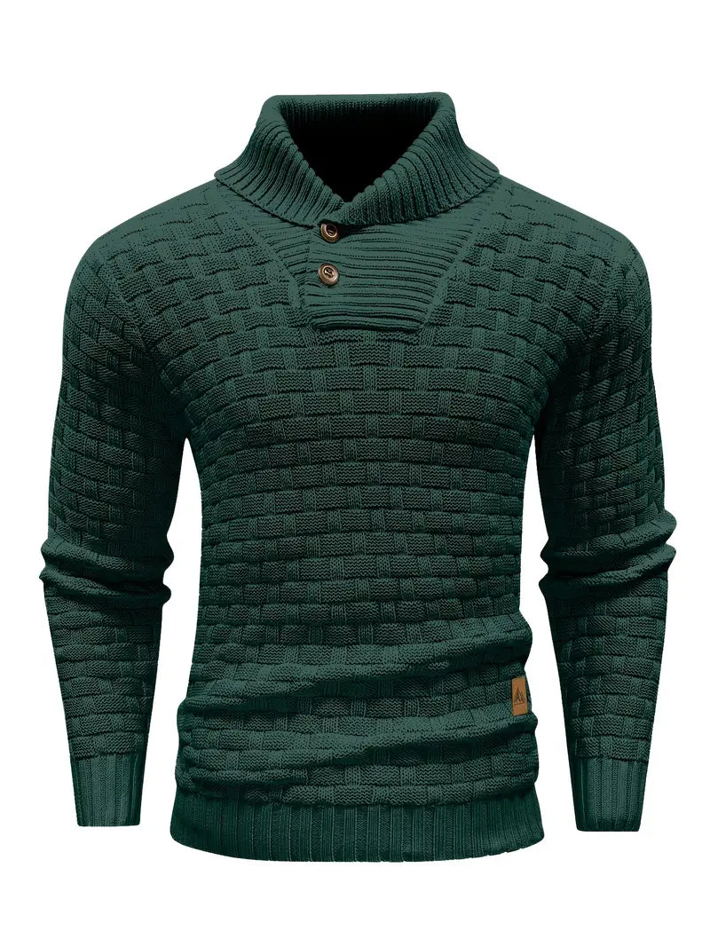 Pull Homme Col Montant Élégant - Maille Douce & Chaud avec Boutons Naturels