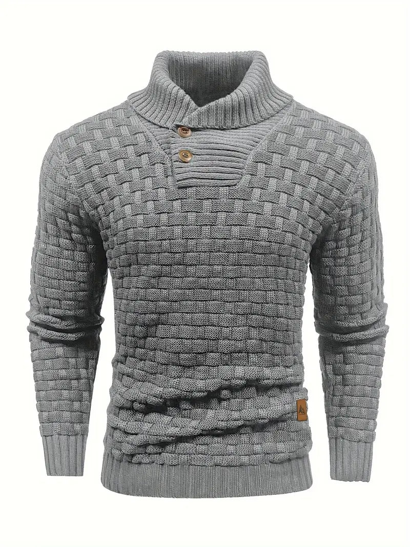 Pull Homme Col Montant Élégant - Maille Douce & Chaud avec Boutons Naturels