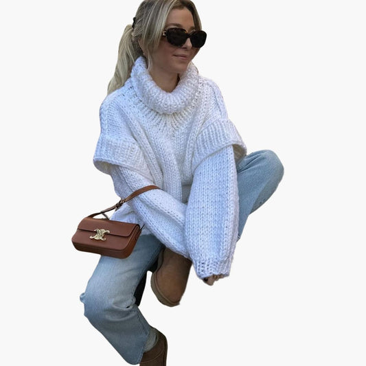 Pull femme grande taille en laine épaisse col haut - LuxeStyle