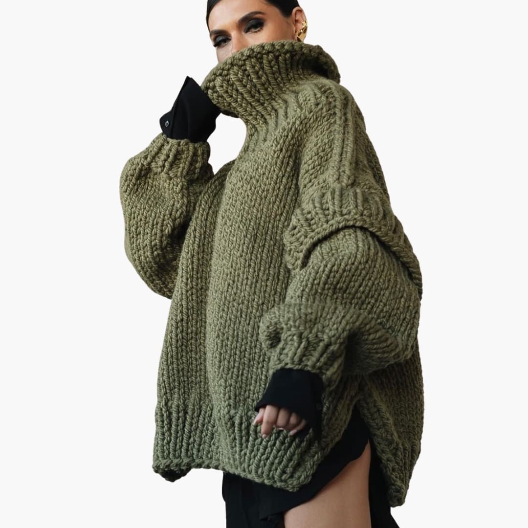 Pull femme grande taille en laine épaisse col haut
