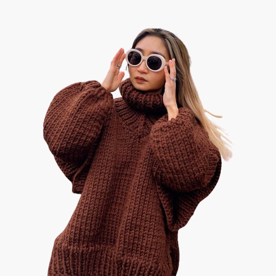 Pull femme grande taille en laine épaisse col haut