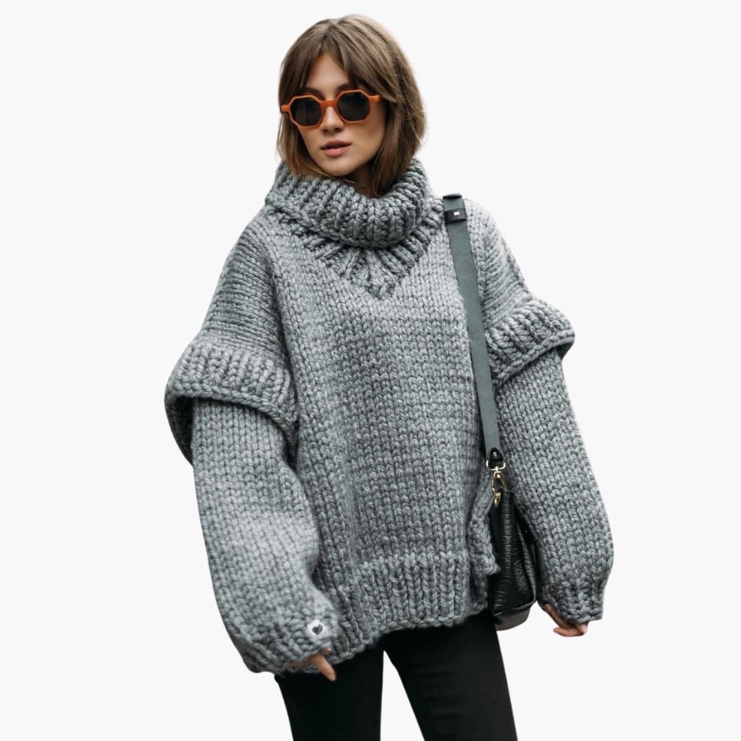 Pull femme grande taille en laine épaisse col haut