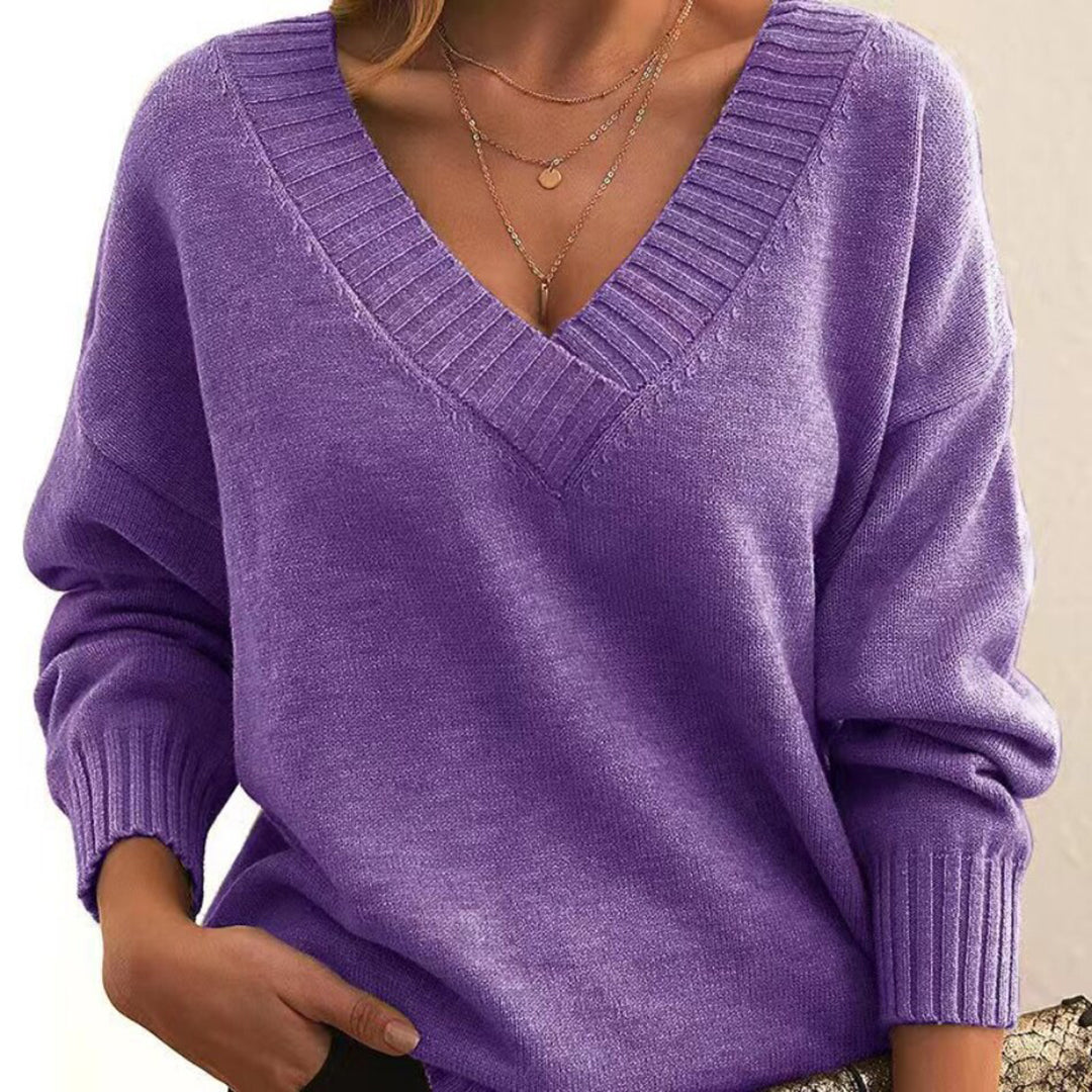 Pull Femme Col V Élégant Large