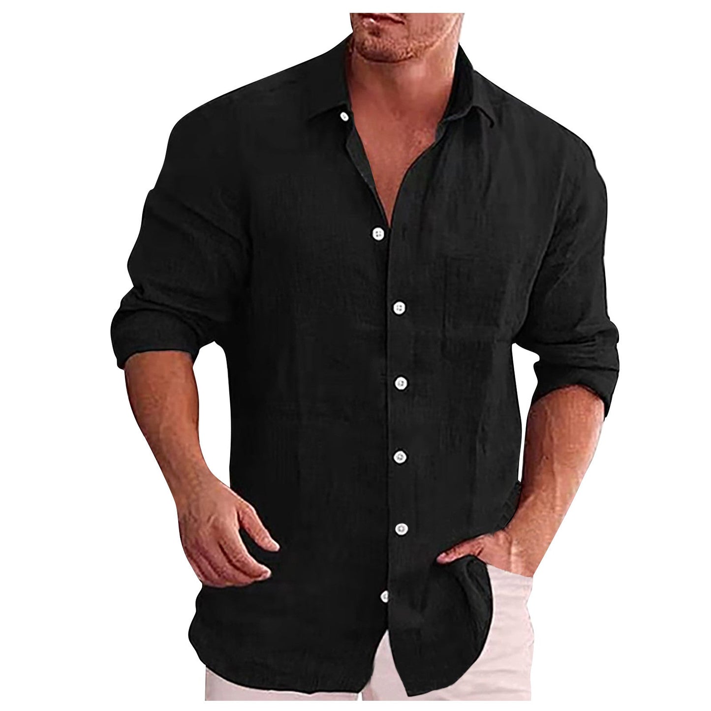 Chemise Homme Noir Classique Manches Longues Décontractée - LuxeStyle