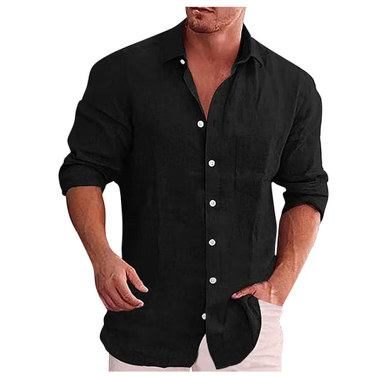 Chemise Homme Noir Classique Manches Longues Décontractée - LuxeStyle