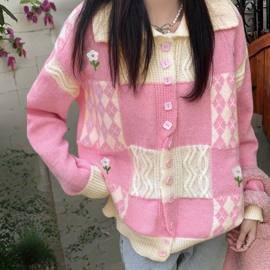 CHRISTELLE - Cardigan à Carreaux Tendance pour Femmes
