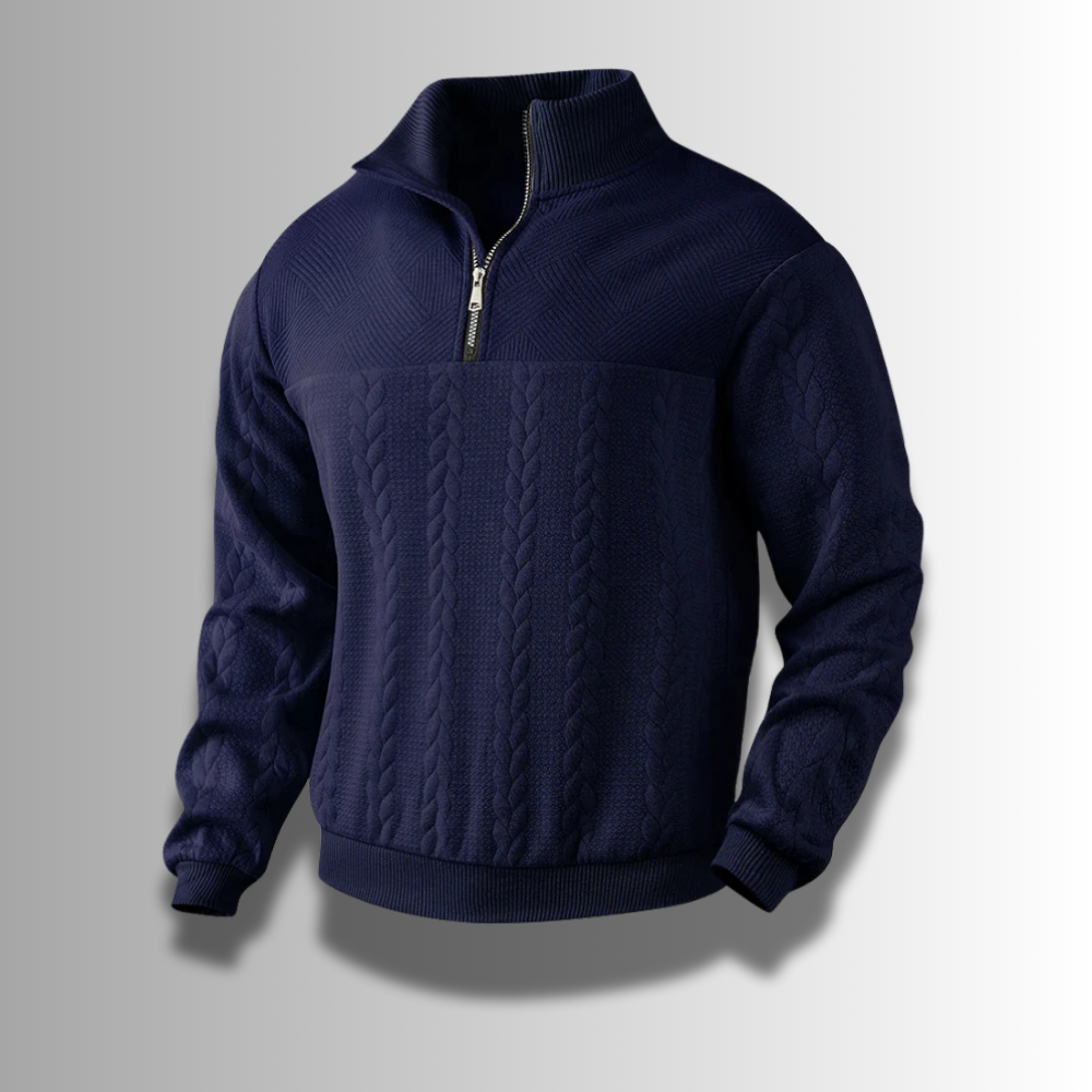 Pull en tricot torsadé marron à fermeture éclair pour homme