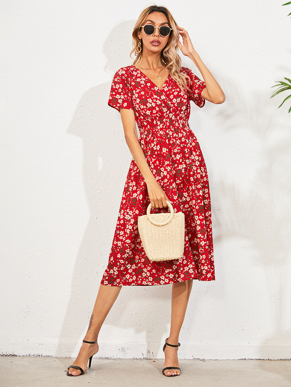 Robe Florale Élégante Manches Amples pour Femme