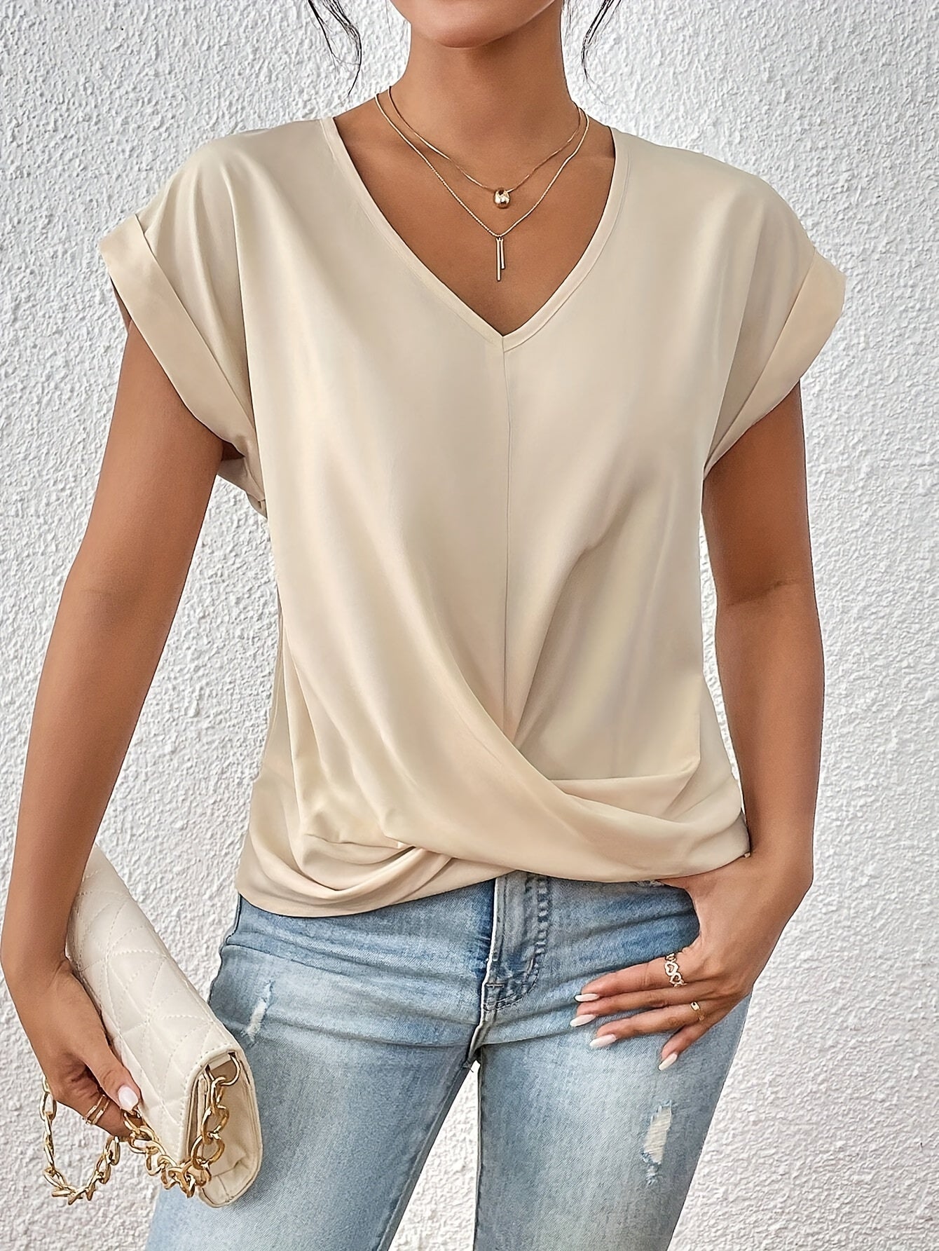 2 T-Shirts Femmes Col V Élégants et Décontractés