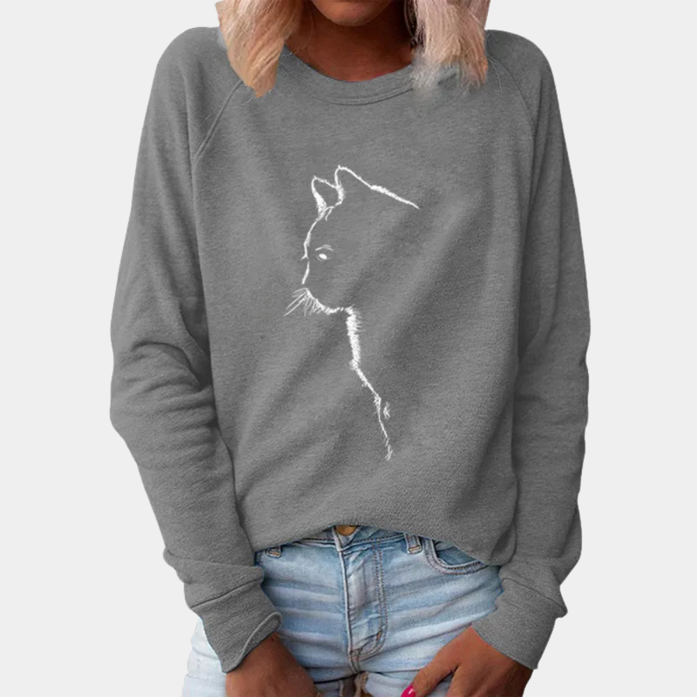 ADRIA - Pull Décontracté avec Imprimé de Chat pour Femmes