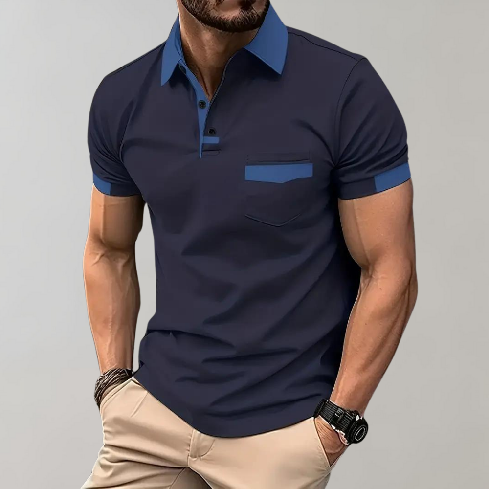Polo Homme Marine Élégant Manches Courtes - LuxeStyle
