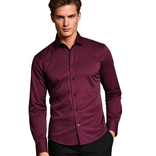 Chemise Homme Classique Rouge Bourgogne - LuxeStyle