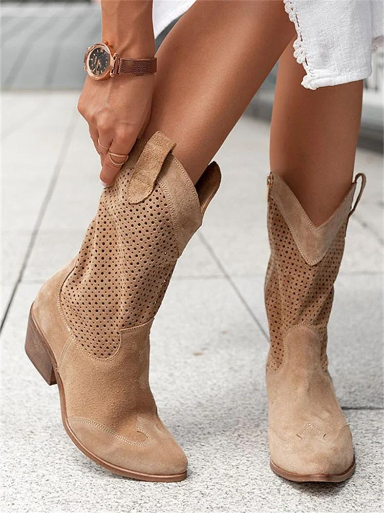 Bottes Country Chic Femme – Chaussures Western Blanches Décontractées avec Talon Plaisir