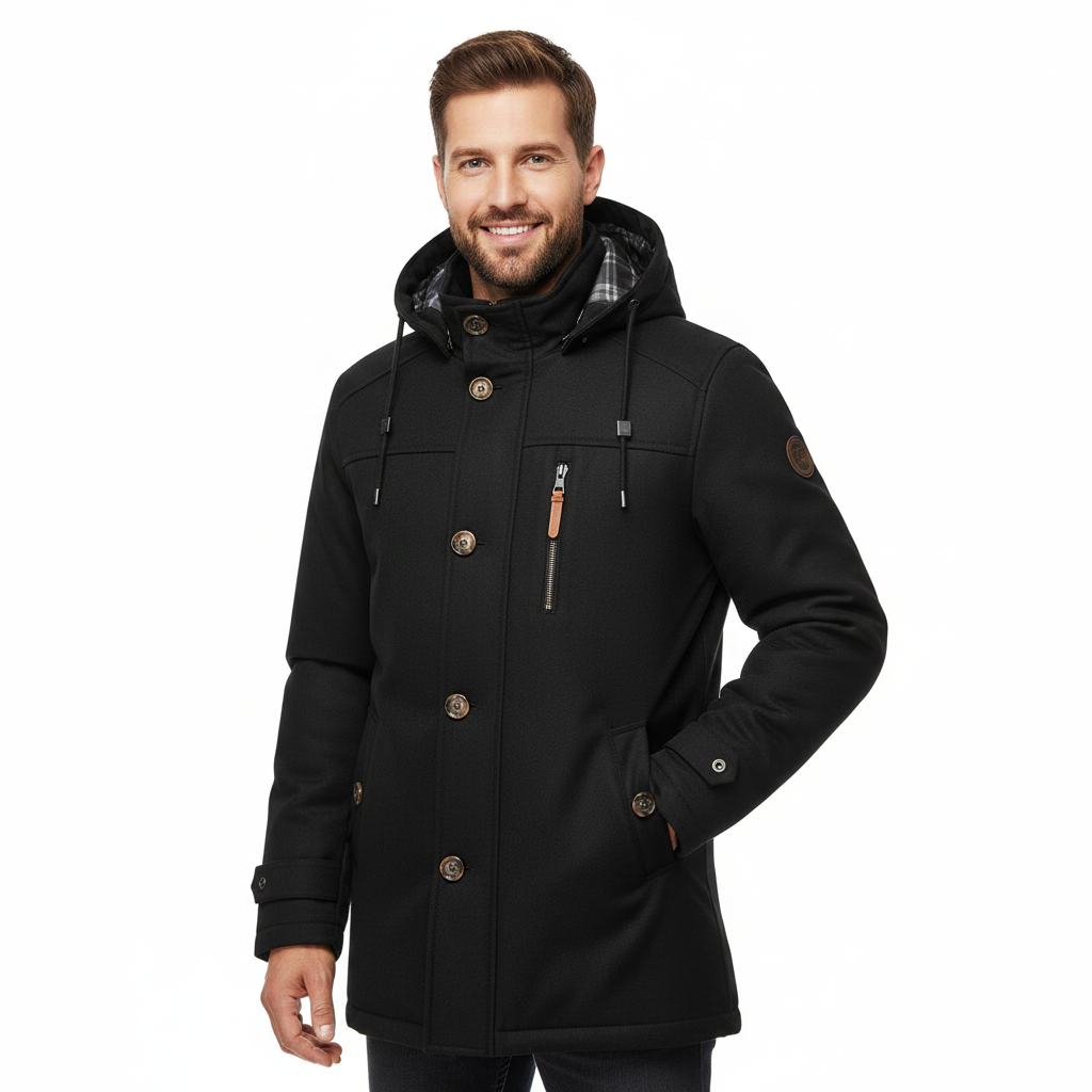 Manteau Hiver Homme Élégant - Veste Slim avec Capuche et Poches
