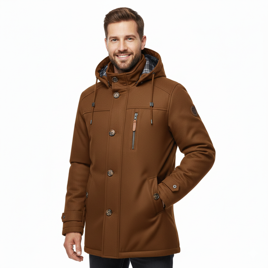 Manteau Hiver Homme Élégant - Veste Slim avec Capuche et Poches - LuxeStyle