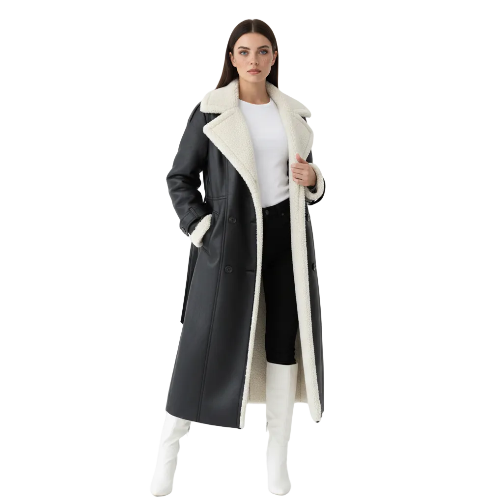 Manteau Femme Élégant - Veste Longue Suédée Col Montant & Style Raffiné - LuxeStyle