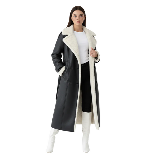 Manteau Femme Élégant - Veste Longue Suédée Col Montant & Style Raffiné - LuxeStyle