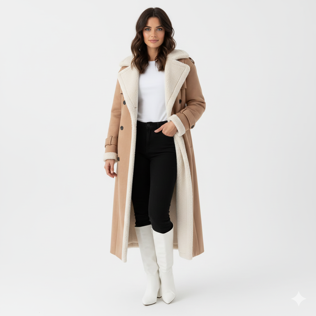 Manteau Femme Élégant - Veste Longue Suédée Col Montant & Style Raffiné