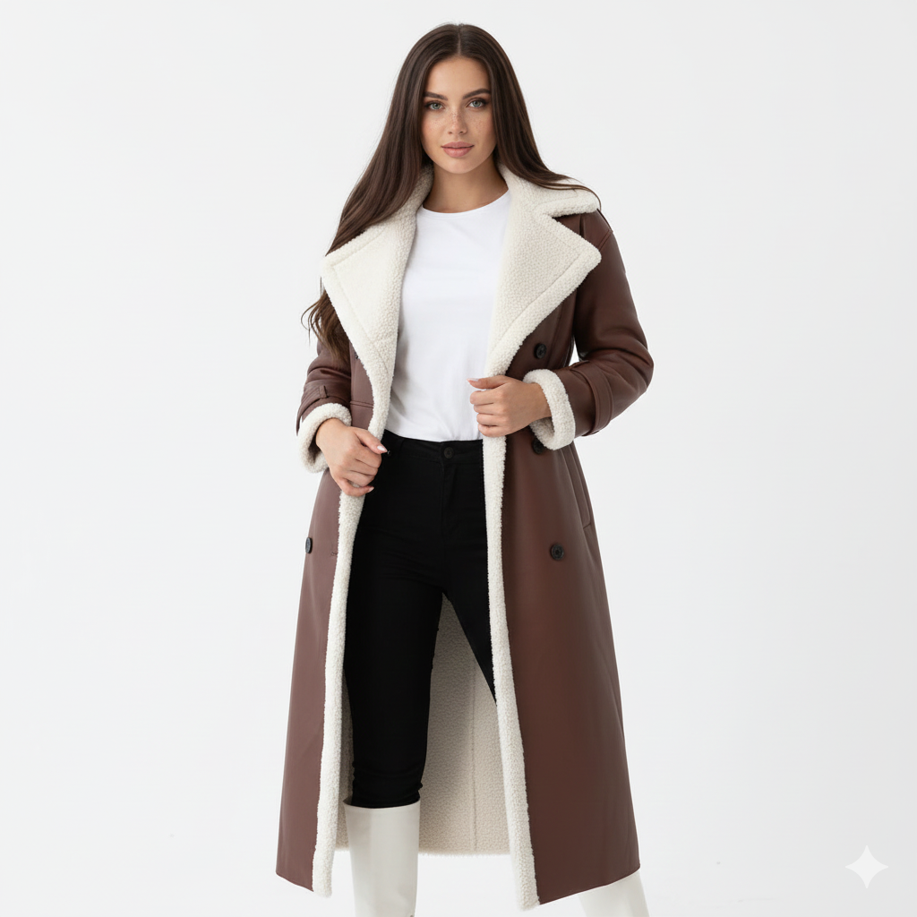 Manteau Femme Élégant - Veste Longue Suédée Col Montant & Style Raffiné