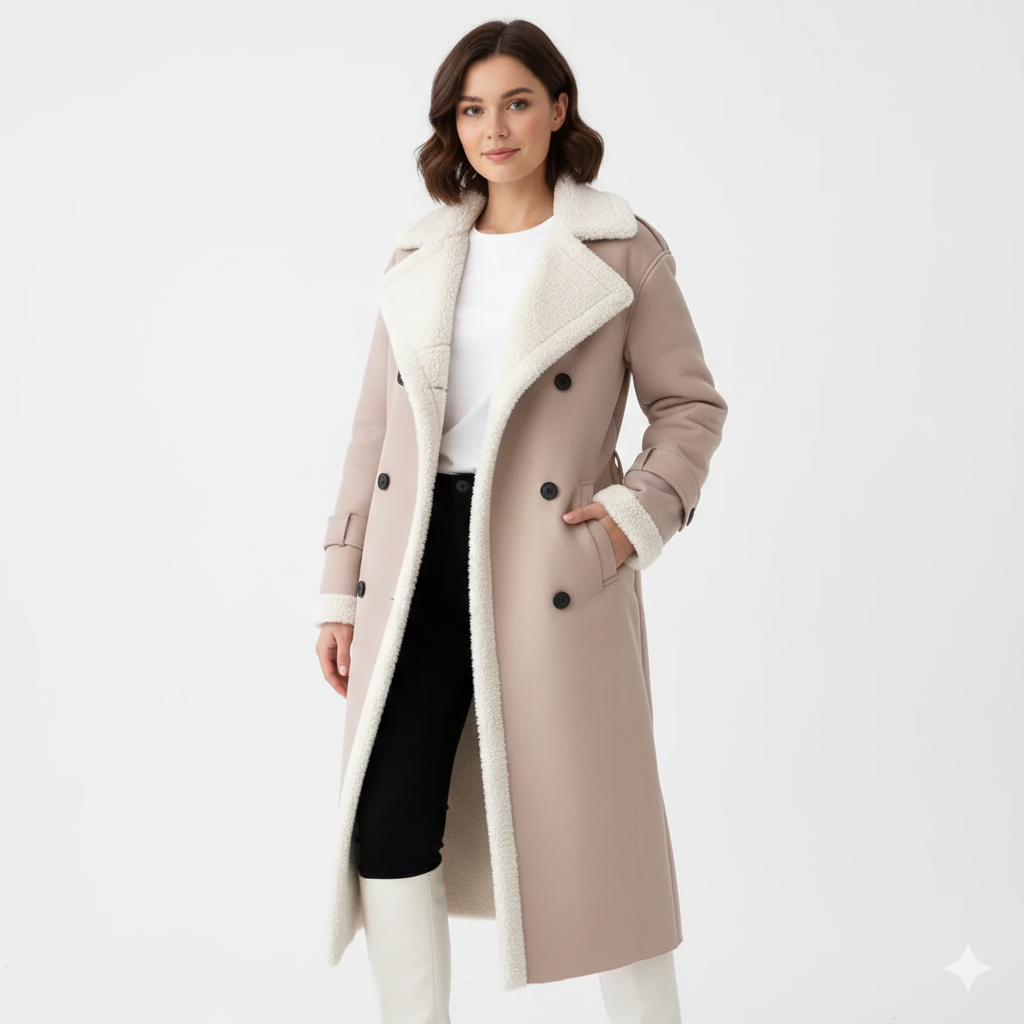Manteau Femme Élégant - Veste Longue Suédée Col Montant & Style Raffiné